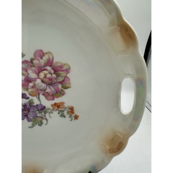 Oremont Bavaria Hand Painted Pink Floral Plate 9 1/2" Lusterware Porcelain MCM - Picture 3 of 7